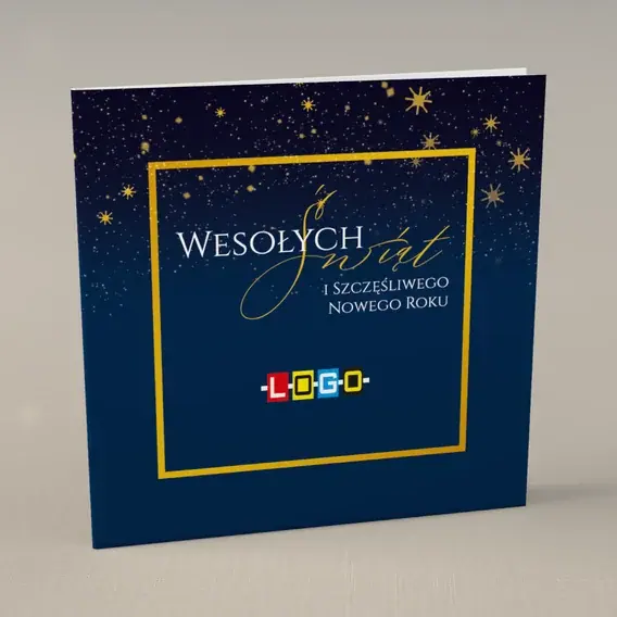 Kartka świąteczna z logo BN2-456 Piaskowa ramka i granatowa głębia, przód