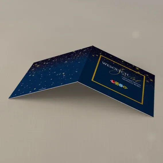 Kartka świąteczna z logo BN2-456 Piaskowa ramka i granatowa głębia, tył