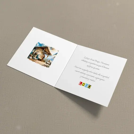 Kartka świąteczna z logo BN2-457 Pastoralna stajenka pod niebem, wnętrze