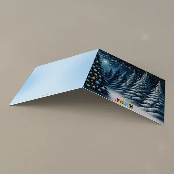 Kartka świąteczna z logo BN2-459 Narysowany bór pod granatem, tył