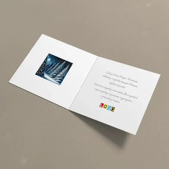 Kartka świąteczna z logo BN2-459 Narysowany bór pod granatem, wnętrze