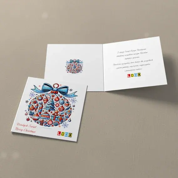 Kartka świąteczna z logo BN2-461 Ornament z niebieską wstążką, widok ogólny
