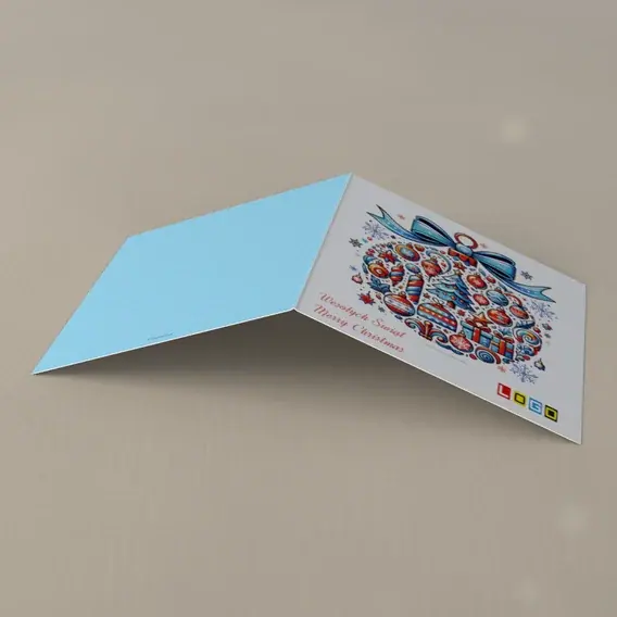 Kartka świąteczna z logo BN2-461 Ornament z niebieską wstążką, tył