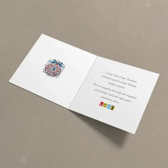 Kartka świąteczna z logo BN2-461 Ornament z niebieską wstążką, wnętrze