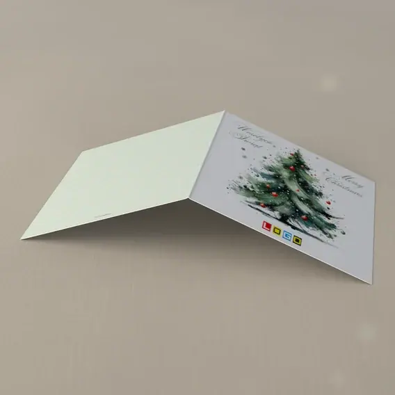 Kartka świąteczna z logo BN2-462 Akwarelowy świerk w plamach, tył