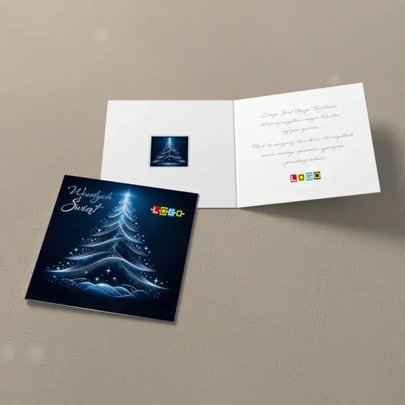 Kartka świąteczna z logo BN2-465 Spirala światła na granacie, widok ogólny