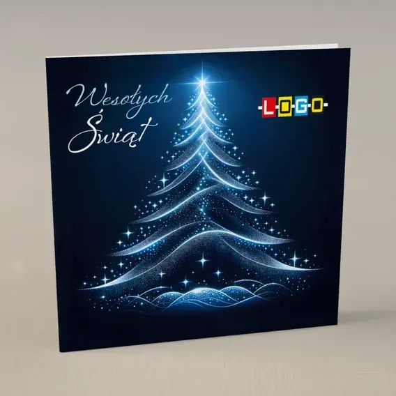 Kartka świąteczna z logo BN2-465 Spirala światła na granacie, przód