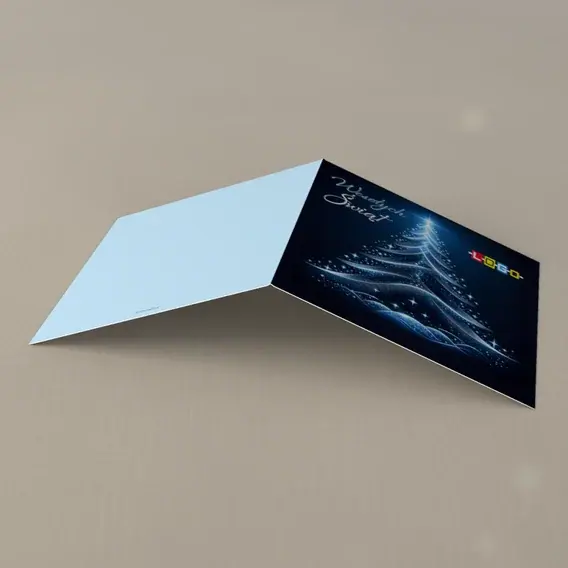 Kartka świąteczna z logo BN2-465 Spirala światła na granacie, tył