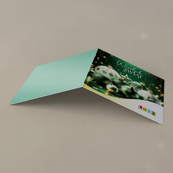 Kartka świąteczna z logo BN2-466 Biel ozdób na leśnej zieleni, tył