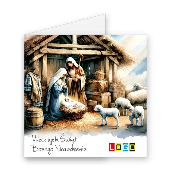 Kartka świąteczna z logo BN2-469 Szopka z drewna i słomy, okładka
