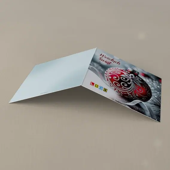 Kartka świąteczna z logo BN2-471 Karmazynowa kula w zawijasach, tył