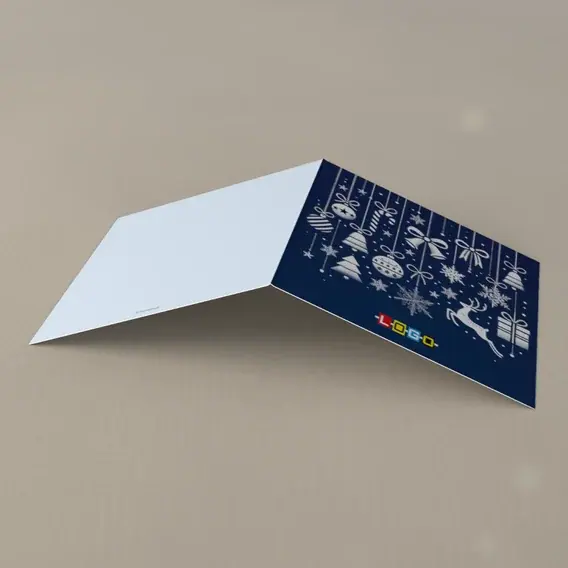Kartka świąteczna z logo BN2-474 Biały skoczek na granacie, tył