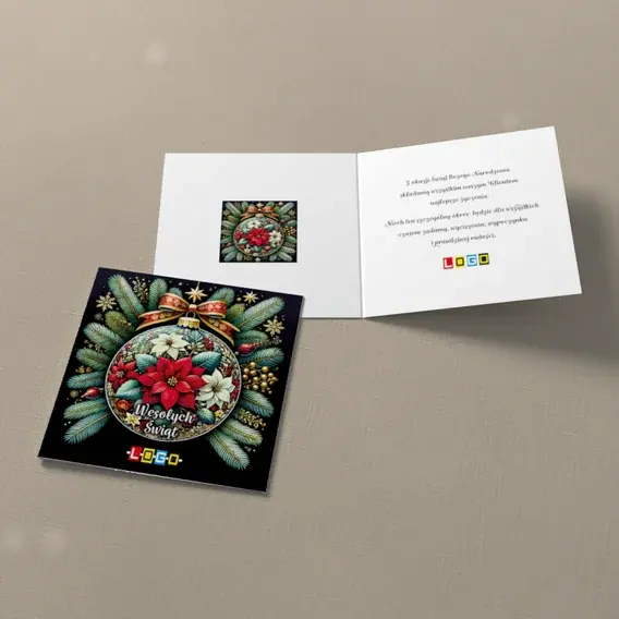 Kartka świąteczna z logo BN2-479 Kwiatowy ornament ze wstęgą, widok ogólny