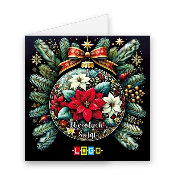Kartka świąteczna z logo BN2-479 Kwiatowy ornament ze wstęgą, okładka