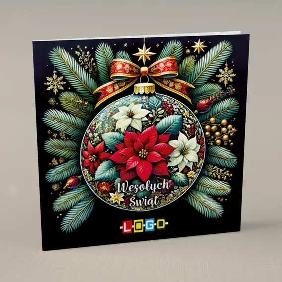 Kartka świąteczna z logo BN2-479 Kwiatowy ornament ze wstęgą, przód