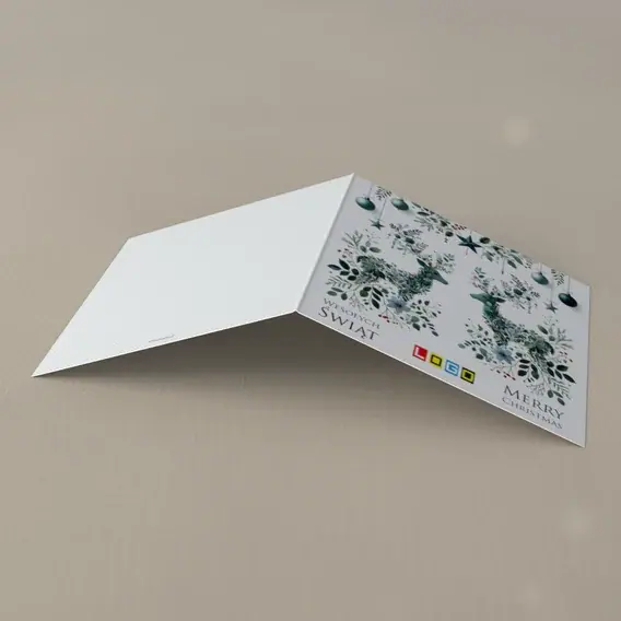 Kartka świąteczna z logo BN2-480 Jelenie w zieleni i bieli, tył