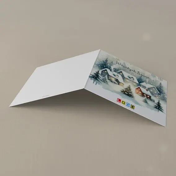 Kartka świąteczna z logo BN2-485 Osada w błękitnym puchu, tył