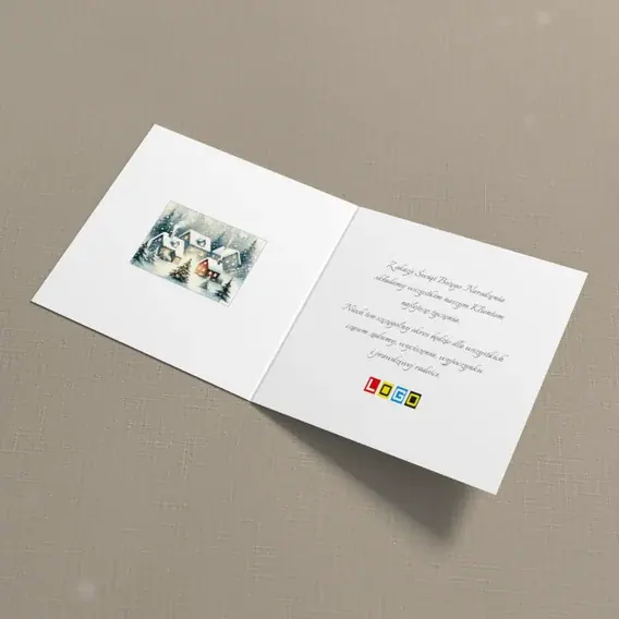 Kartka świąteczna z logo BN2-485 Osada w błękitnym puchu, wnętrze