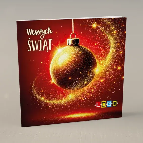 Kartka świąteczna z logo BN2-486 Karmazynowy glob w smugach, przód