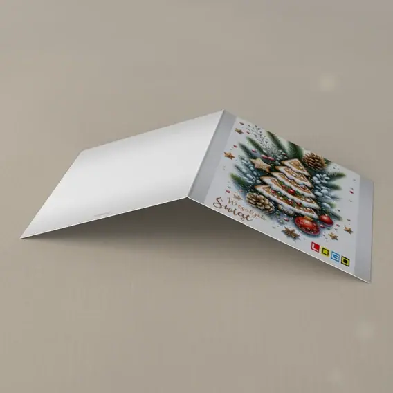 Kartka świąteczna z logo BN2-491 Świerk we wstędze i gwiazdach, tył