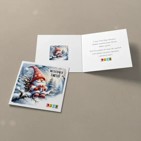 Kartka świąteczna z logo BN2-492 Skrzat z szalikiem pod śniegiem, widok ogólny