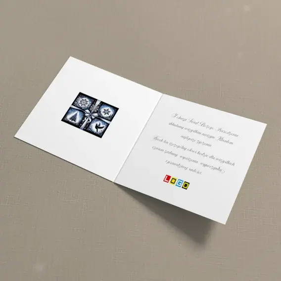 Kartka świąteczna z logo BN2-493 Śnieżny kwartet z białą kokardą, wnętrze