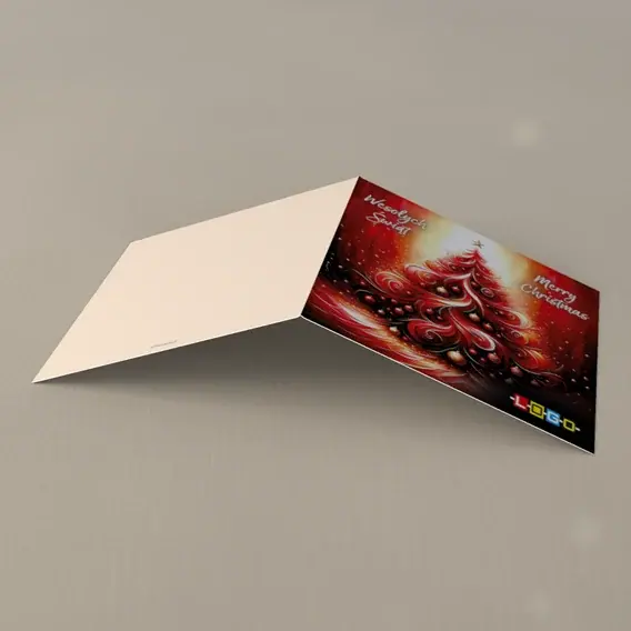 Kartka świąteczna z logo BN2-494 Rozżarzone drzewko w mroku, tył