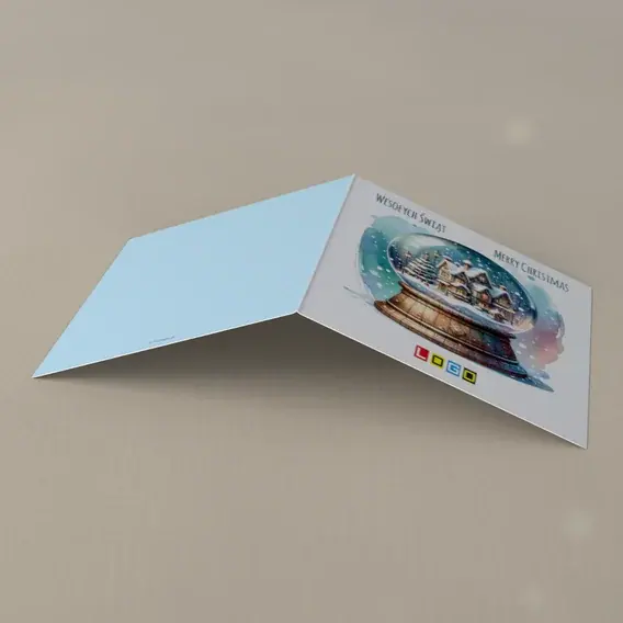 Kartka świąteczna z logo BN2-497 Szklana kula z zimową chatką, tył