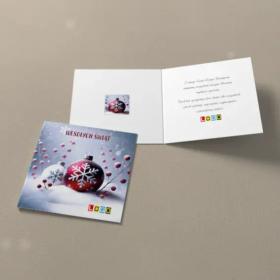 Kartka świąteczna z logo BN2-501 Para ozdób przy czerwonych jagodach, widok ogólny