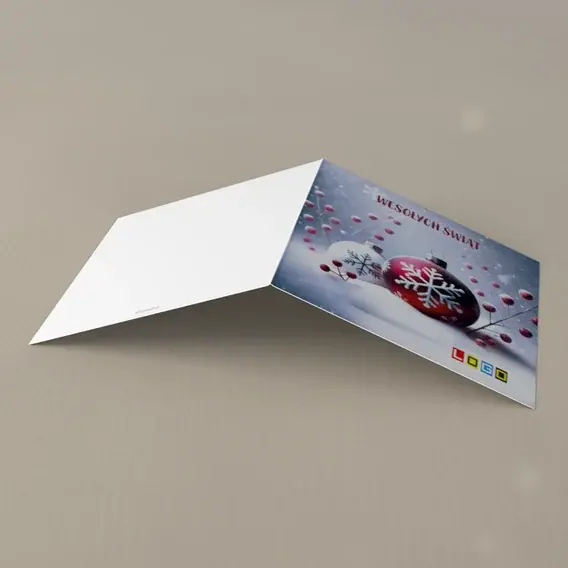 Kartka świąteczna z logo BN2-501 Para ozdób przy czerwonych jagodach, tył