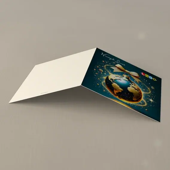 Kartka świąteczna z logo BN2-502 Glob zamiast bombki na kokardzie, tył