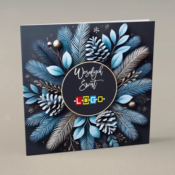 Kartka świąteczna z logo BN2-505 Plakietka w zimowym wieńcu, przód