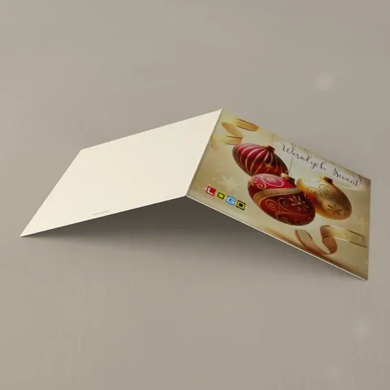 Kartka świąteczna z logo BN2-506 Wzorzyste kule we wstędze, tył