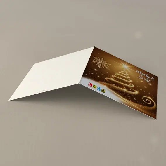 Kartka świąteczna z logo BN2-509 Żółte linie zwinięte w drzewko, tył