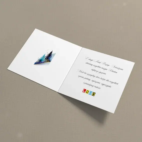 Kartka świąteczna z logo BN2-513 Szlak w błękicie między świerkami, wnętrze