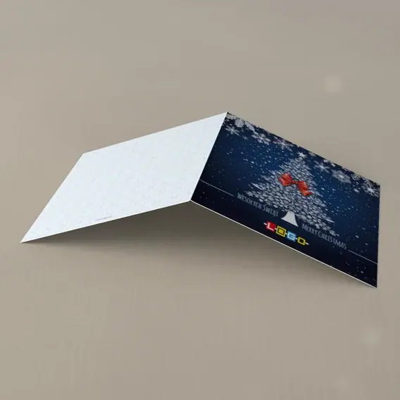 Kartka świąteczna z logo BN2-514 Płatkowy zarys z kokardą dołem, tył