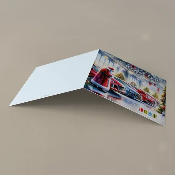 Kartka świąteczna z logo BN2-522 Czerwony gość i wielka kokarda, tył