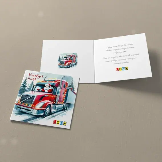 Kartka świąteczna z logo BN2-531 Tir z Mikołajem w śnieżycy, widok ogólny