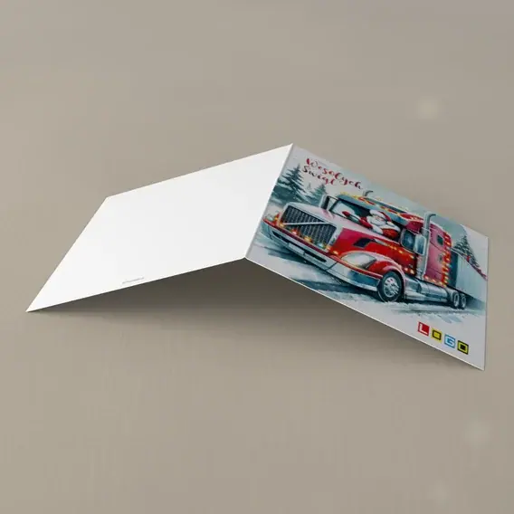 Kartka świąteczna z logo BN2-531 Tir z Mikołajem w śnieżycy, tył