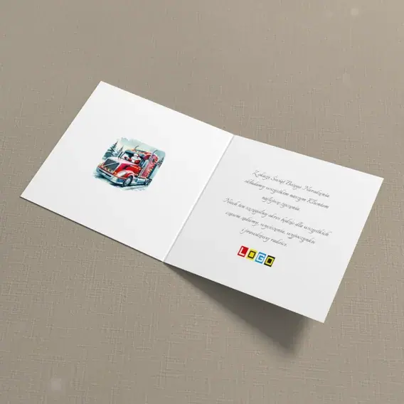 Kartka świąteczna z logo BN2-531 Tir z Mikołajem w śnieżycy, wnętrze