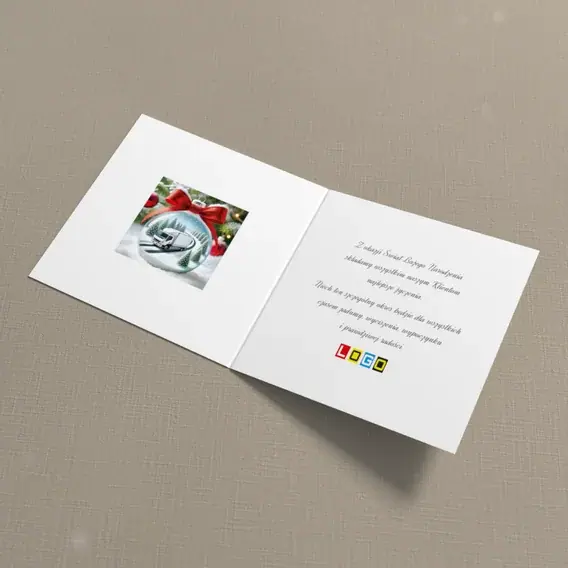 Kartka świąteczna z logo BN2-532 Pociąg w szklanej kuli, wnętrze
