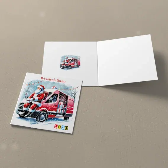 Kartka świąteczna z logo BN2-534 Van w zaspie, widok ogólny