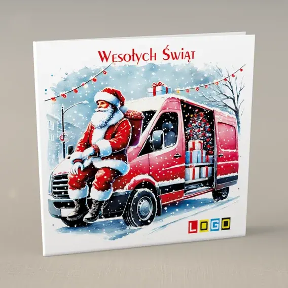 Kartka świąteczna z logo BN2-534 Van w zaspie, przód