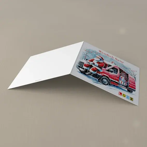 Kartka świąteczna z logo BN2-534 Van w zaspie, tył