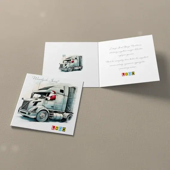 Kartka świąteczna z logo BN2-535 Pojazd pod śnieżną czapą, widok ogólny