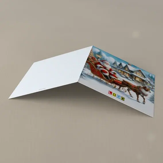 Kartka świąteczna z logo BN2-544 Zaprzęg przed oknami z lampkami, tył