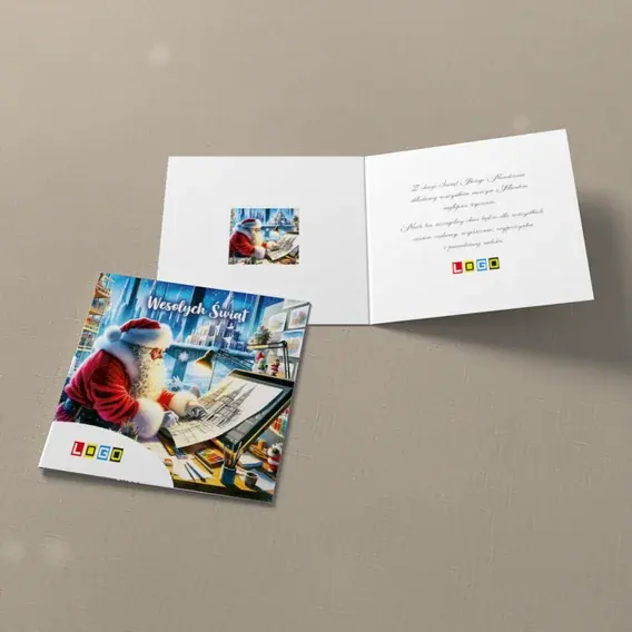 Kartka świąteczna z logo BN2-550 Architekt w czerwonym kubraku, widok ogólny