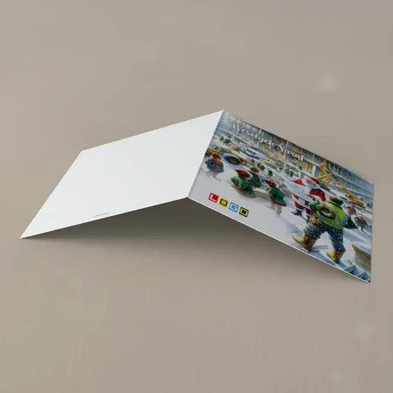 Kartka świąteczna z logo BN2-552 Elfy i Mikołaj pakują dary, tył