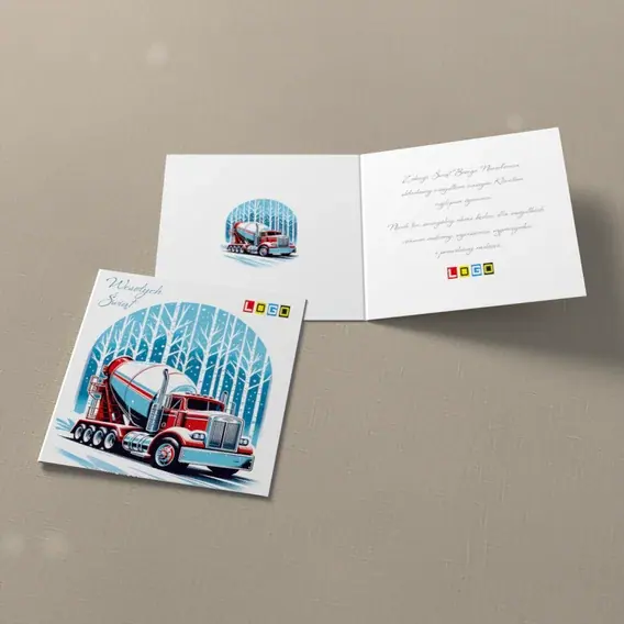 Kartka świąteczna z logo BN2-553 Czerwony tankowiec w zimie, widok ogólny