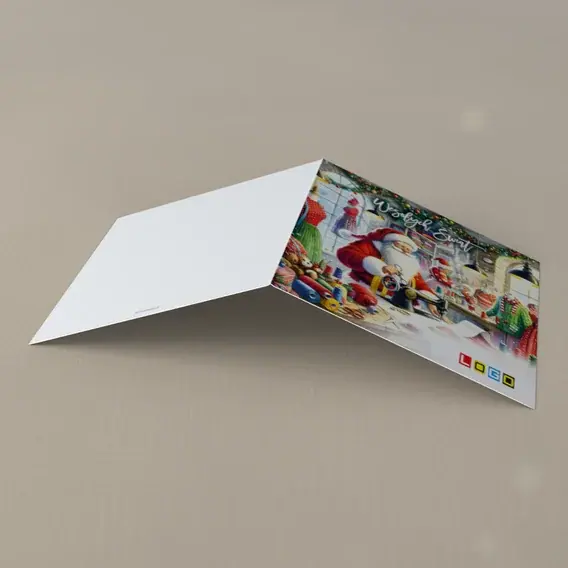Kartka świąteczna z logo BN2-555 Roześmiany święty z zabawkami, tył